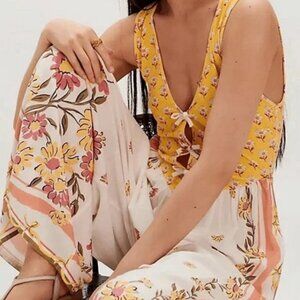 Free People Bali Honeydew Jumpsuit Floral Printed Sleeveless Bow S